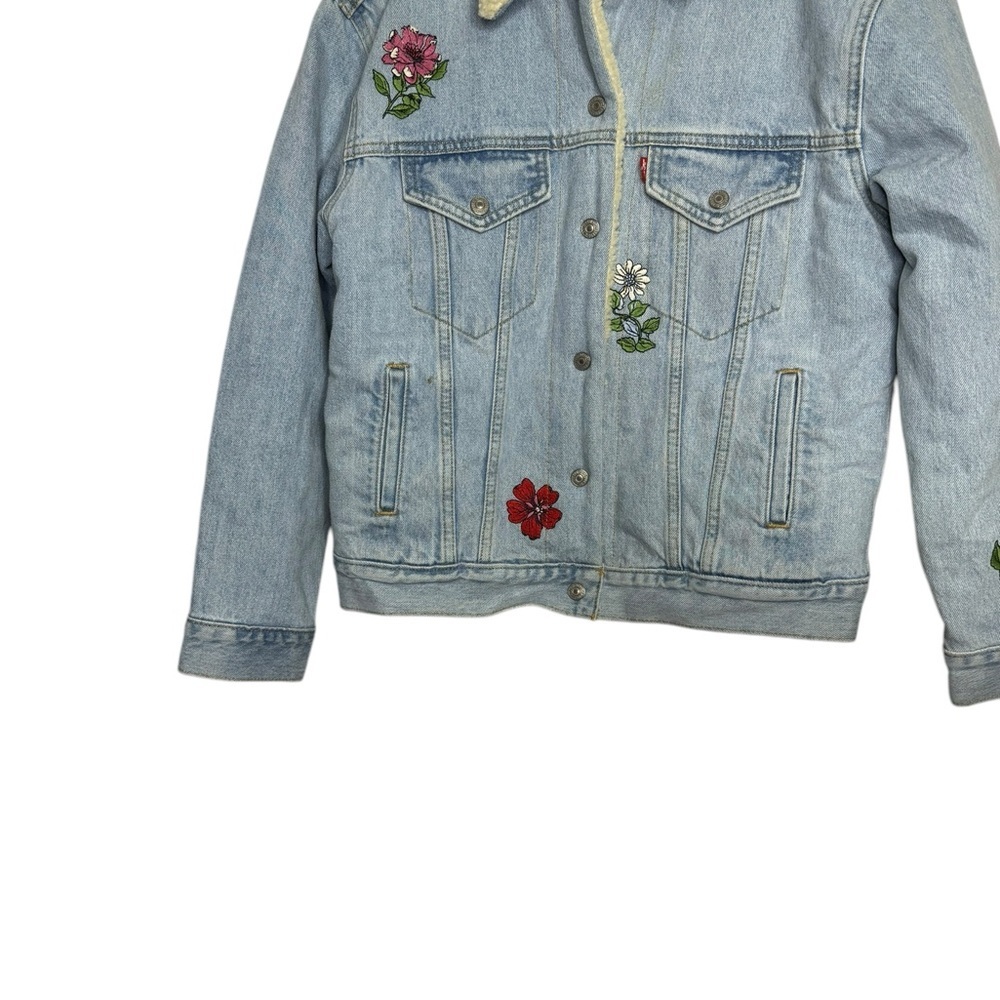 Denim Jacket Sherpa Trucker Embroidered Levi's 36137-0029 Blue Size Small - Picture 5 of 10